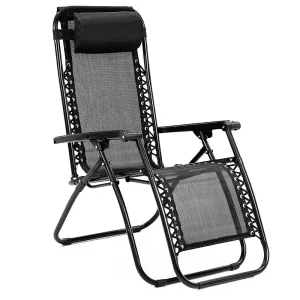 Zero Gravity Reclining Deck Lounge Chair with Padded Headrest - Black