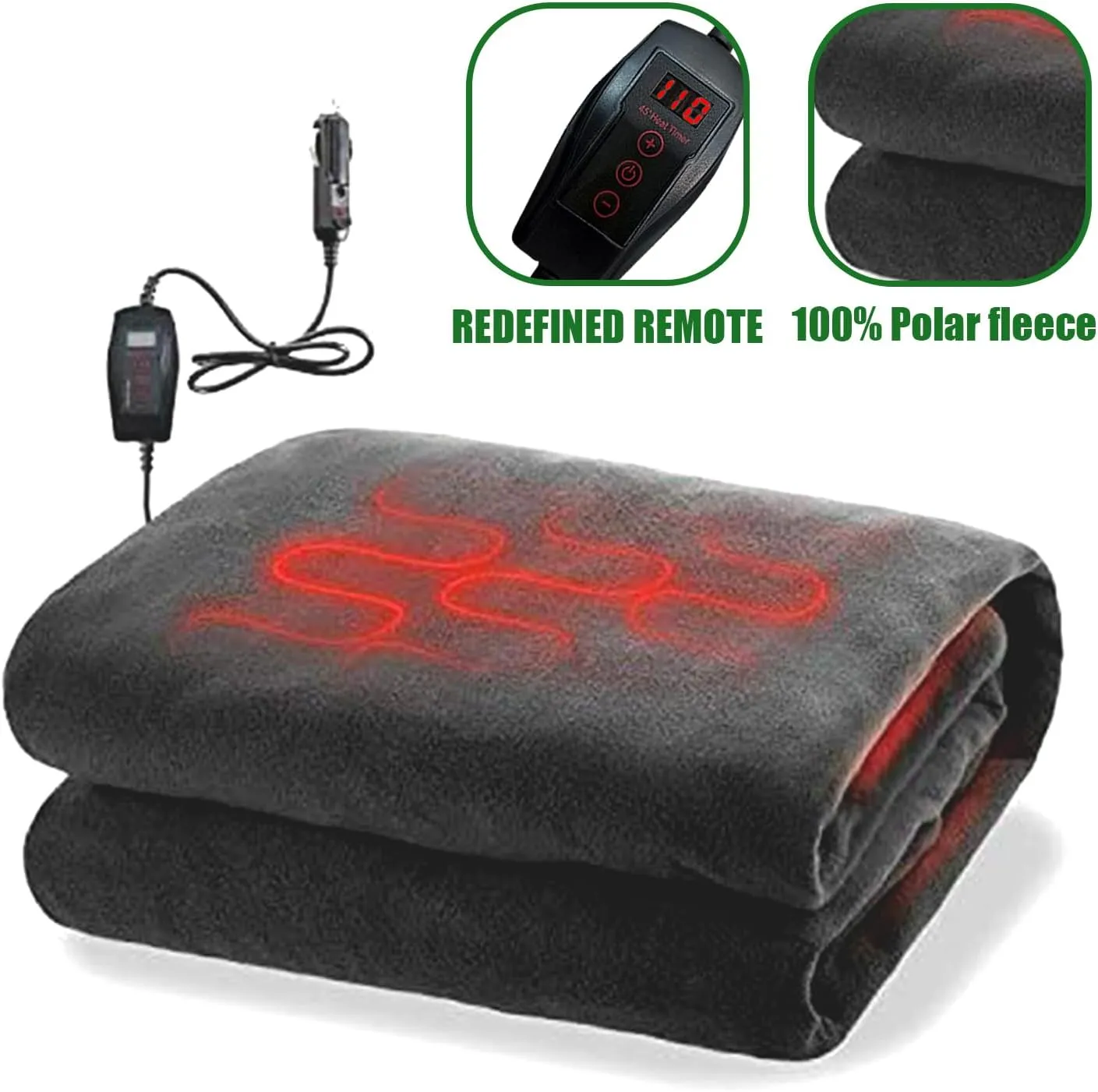 ZONETECH Heating 12V Polar Fleece Material Blanket 2- Pack - Ideal for Summer Camping, Road Trips, Picnics, or Relaxing in The Convenience of Your Vehicle or Home