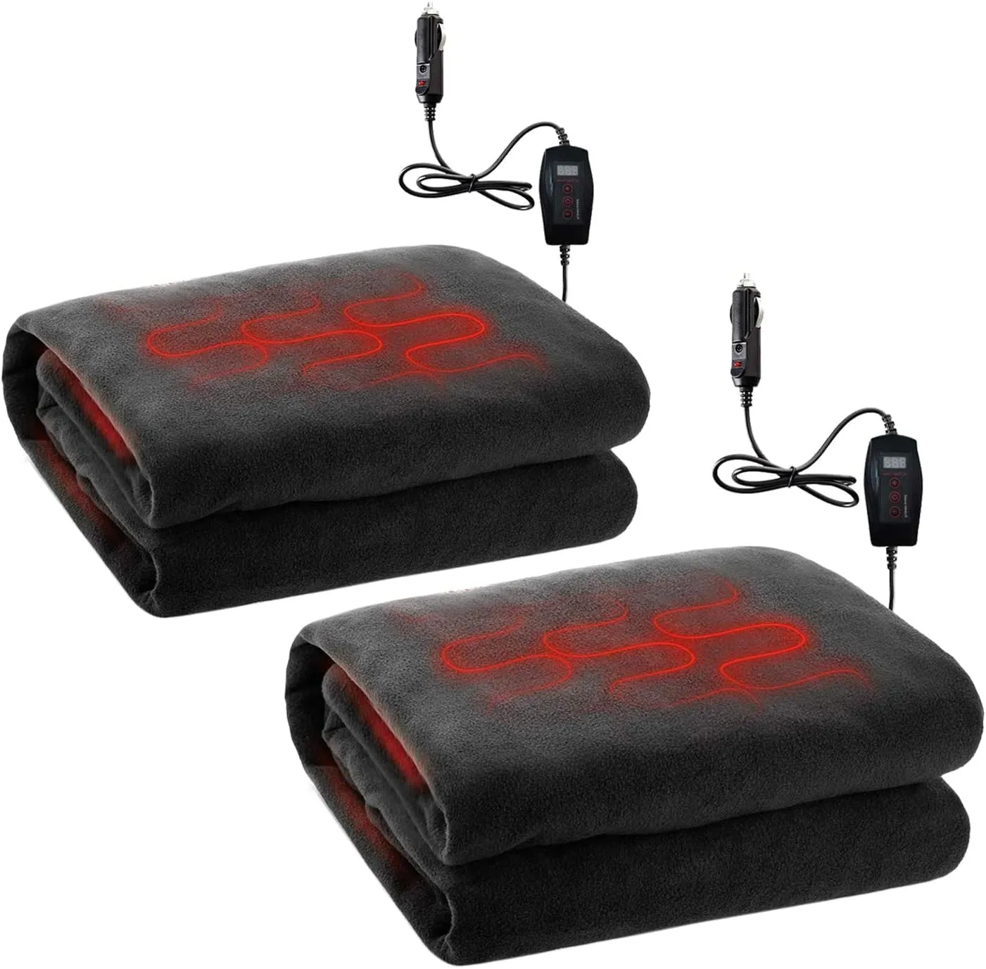 ZONETECH Heating 12V Polar Fleece Material Blanket 2- Pack - Ideal for Summer Camping, Road Trips, Picnics, or Relaxing in The Convenience of Your Vehicle or Home